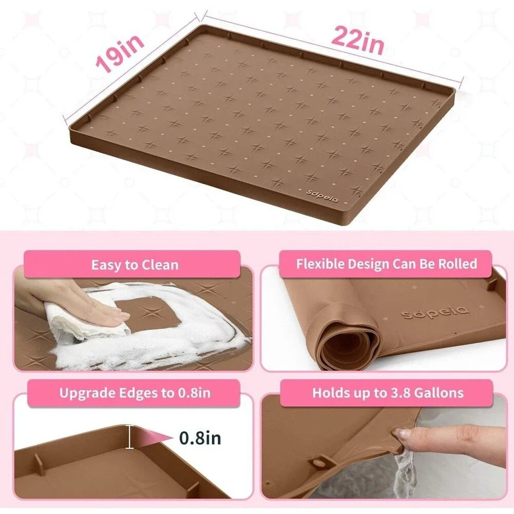 Sdpeia Under Sink Mat For 22 x 19 Cabinet Upgraded Silicone Waterproof Mat Brown